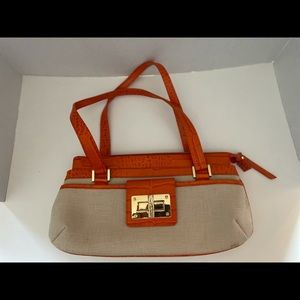 Ralph Lauren Shoulder/Hand Double
Handle Purse, Beige With Orange Faux Croc Trim